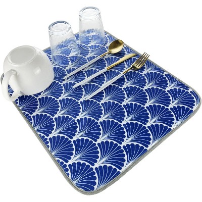 LunaLulinlk Dish Drying Mat for kitchen Absorbent Microfiber 16"x18" Blue Geometry