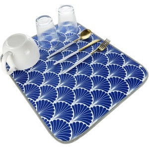 LunaLulinlk Dish Drying Mat for kitchen Absorbent Microfiber 16"x18" Blue Geometry - 1 of 4