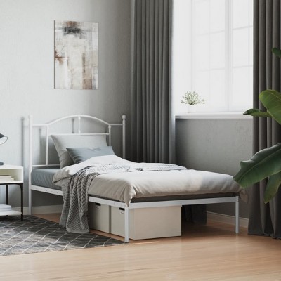 vidaXL Metal Bed Frame with Headboard White 39.4 in.x74.8 in. Twin