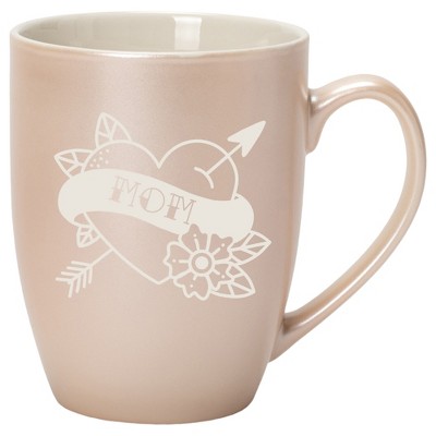 100 North Floral Heart 10 Ounce White and Precious Pearl Metallic Finish, Comfortably Fits Your Hands, New Bone China Coffee Tea Cup Mug, Mom