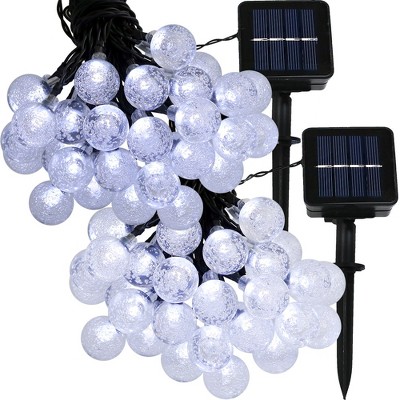 Sunnydaze Outdoor Hanging 30 Count LED Solar Powered Globe Deck Patio String Lights - 20' - White - 2pk