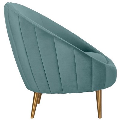 Razia Seafoam Velvet Barrel Arm Chair with Wood Legs