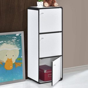 Kings Brand Furniture Dothan Wood 3-Cubed Closed Bookcase - Storage Shelf Organizer Bookshelf - 1 of 4