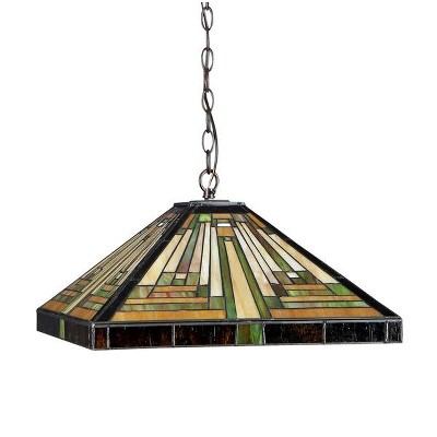 Bronze Tiffany-Style Mission 17" Glass Ceiling Pendant