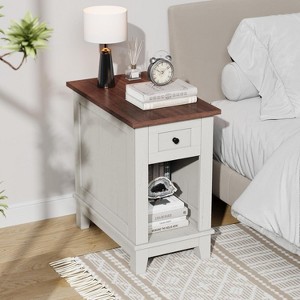 Narrow Side Table with Charging Station, with Single Drawer, Sofa Side Table, Living Room Furniture, Wooden Coffee Table - 1 of 4