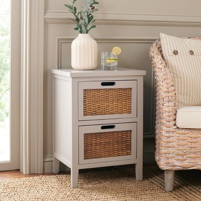 Gray Rectangular Wood End Table with Storage Drawers