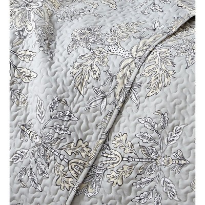 Vintage Floral Gray Microfiber Full Quilt Bedding Set