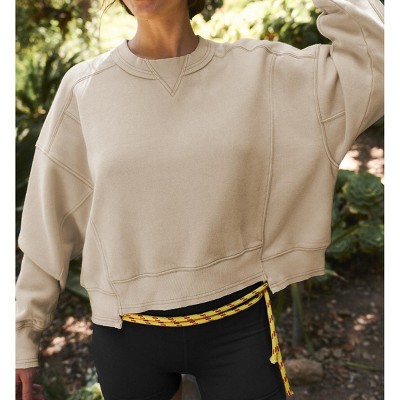 Women's Oversized Cropped Sweatshirts Crewneck Fleece Workout Pullover Sweater Fall Outfits