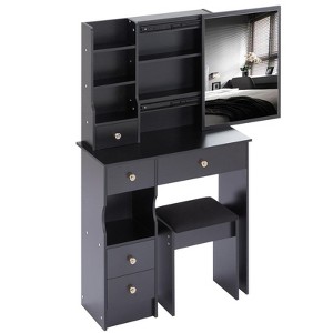 SEVOBAL Dressers Modern Vanity Table Set with Sliding Mirror Cushioned Stool and Drawer Storage for Bedroom, Black, 29.2"*12.6"*50.4" - 1 of 4