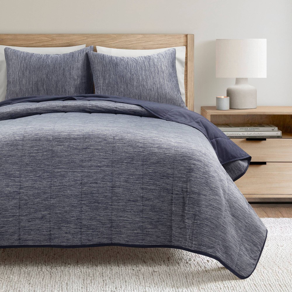 Lush Décor 3pc Full/Queen Cooling Reversible Quilt Set Navy: Machine Washable, Non-Woven, All Ages