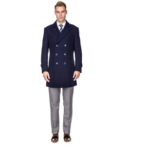 Men's Double Breasted Pea Coat Wool Blend Dress Jacket Peacoat - 1 of 3