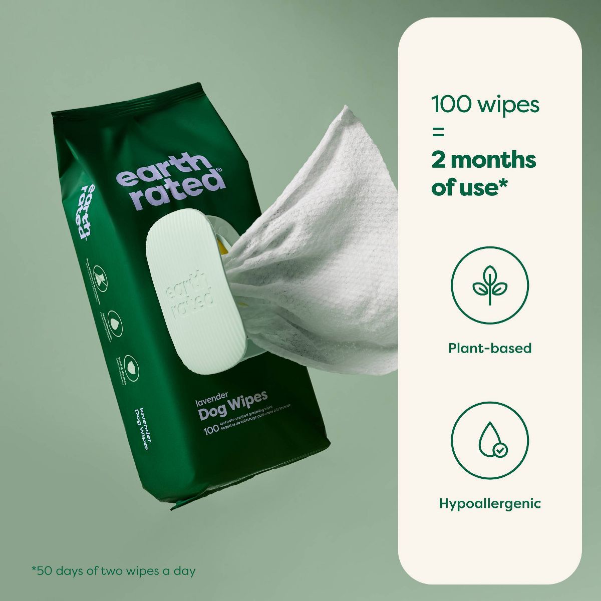 Earth Rated Thick Hypoallergenic Pet Grooming Wipes - Lavender Scent - 100ct - thumbnail 3