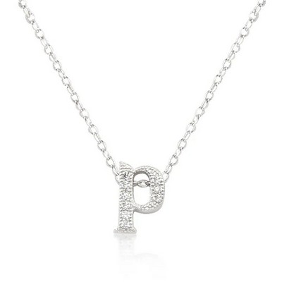 ShineHigh Micro-Pavé Initial Pendant Necklaces – Rhodium-Plated Cubic Zirconia Letter Charms on 16" Chains with Extenders
