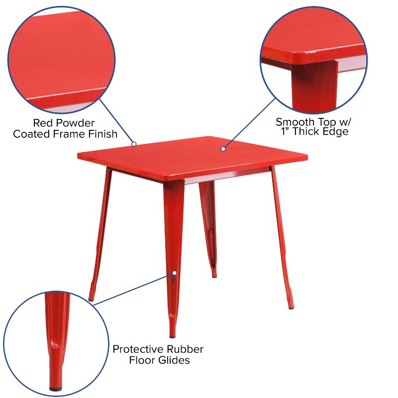 Emma and Oliver Commercial Grade 31.5" Square Colorful Metal Indoor-Outdoor Dining Table, 3 of 8