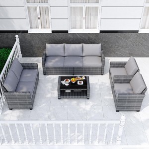 Outdoor PE Rattan Patio Sectional Set with Cushions & Storage Table, Water-Repellent Conversation Furniture for Deck, Poolside, Garden - 1 of 4