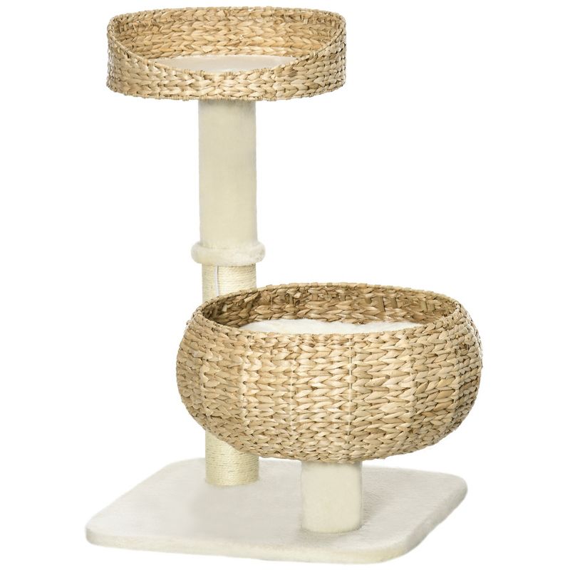 PawHut 28" Elevated Cat Bed with Sisal Scratching Post for Indoor Kitties, Modern Cat Tree with Cute Basket Design, Small Cat Tree with Fun Ball Toy, 5 of 8