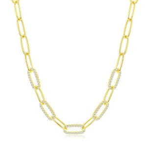Bella Silver Sterling Silver, 5mm CZ Paperclip Necklace - Gold Plated - Gold - 18 Inch - 1 of 2