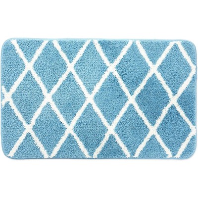 Juvale Non Slip Bath Mat for Bathroom, Shaggy Blue Microfiber Rug (30.7 x 18.9 in)