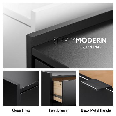 Simple Black 2 Drawer Modern Nightstand with Open Shelf