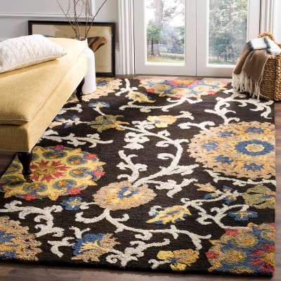 Handmade Charcoal and Multi Wool Tufted Floral Area Rug