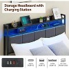 Homhougo Queen Bed Frame with Storage Headboard Led Lights Charging Station, Upholstered Queen Platform Bed Frames with 2 Drawers, Brown - 4 of 4