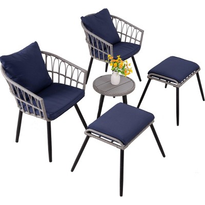 Sapphtopaz Outdoor Patio Furniture Set Wicker Bistro Patio Chairs with Removable Cushion and Ottoman, Round Table for Garden, Terrace