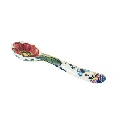 Blue Rose Polish Pottery Floral Butterfly Sugar Spoon