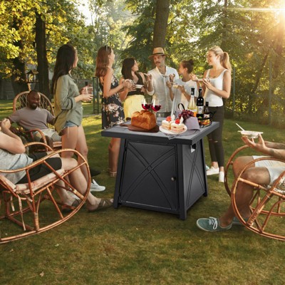 28 Inch Propane Fire Pit Table, 50000BTU Rectangle Fire Table with Cover, Sturdy Steel and Iron Fence Surface, CSA Safety Certified