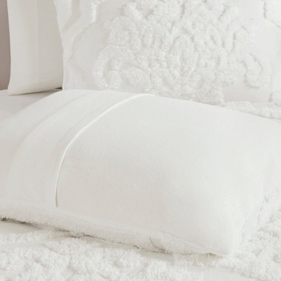 Viola White King Cotton Chenille Damask Comforter Set
