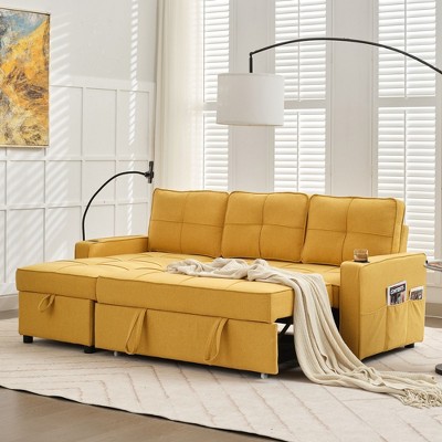 Hyleory 3 - Piece 82.2'' Velvet Upholstered Sectional Sofa Bed, Sleeper Sofa Bed