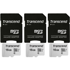 Transcend 16GB MicroSD 300s 95MB/s Class 10 Micro SDHC Memory Card with SD Adapter - 3 Units - 1 of 3