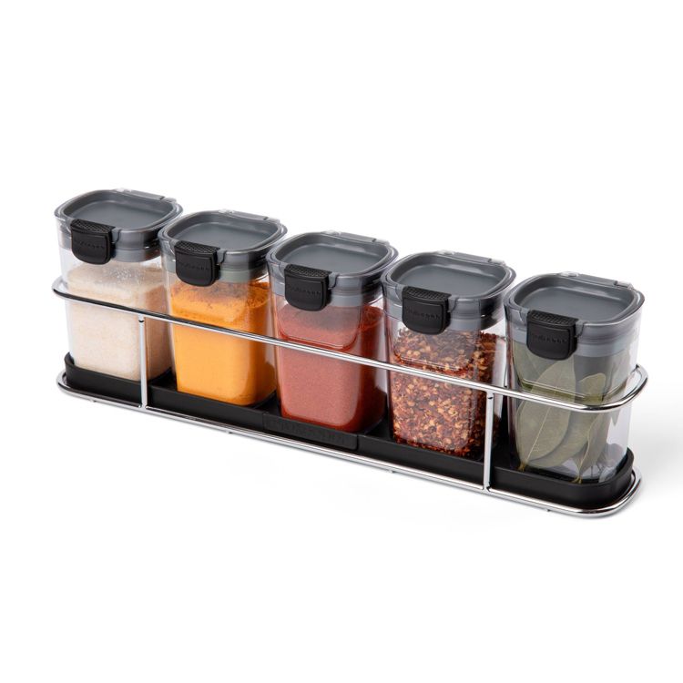 Prokeeper 6pc Spice Rack Set: Progressive Food Storage Containers, Dishwasher-Safe, Clear & Gray, 1 Year Warranty, 2 of 8
