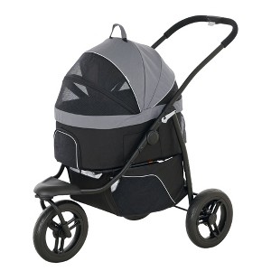 Munora 3-in-1 Pet Jogging Stroller for Small Dogs & Cats - Detachable Carrier, Storage Basket, 12" EVA Wheels - Gray - 1 of 4