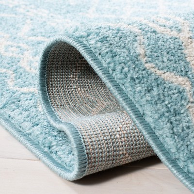 Turquoise and Ivory Rectangular Wool Boho Area Rug 5'3"x7'6"