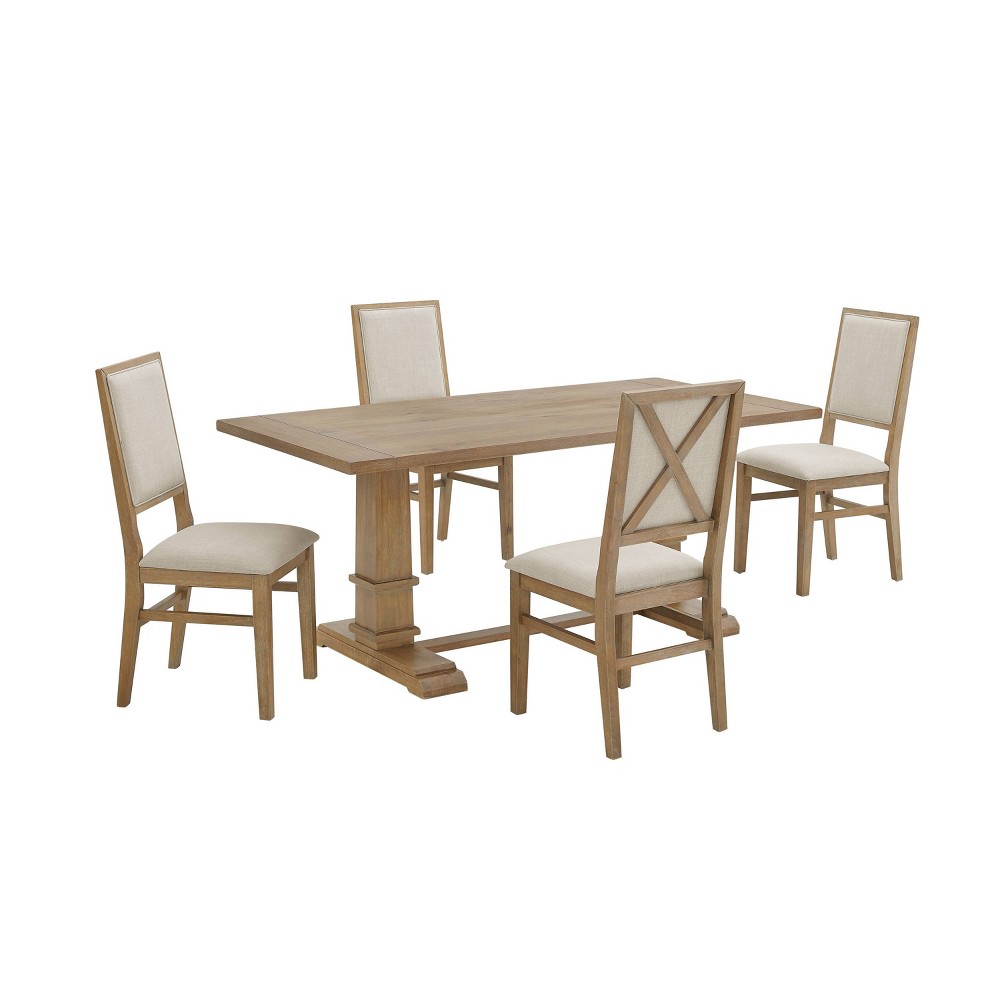Photos - Dining Table Crosley 5pc Joanna Dining Set with 4 Upholstered Back Chairs Rustic Brown - Crosle 