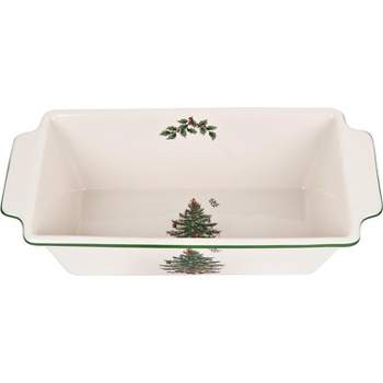 Spode Christmas Tree Loaf Pan, 11.75-Inch Baking Dish for Bread and Meatloaf with Christmas Tree Motif, Made of Fine Earthenware