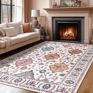 LOVEVOOK 5x7 ft Vintage Area Rugs for Living Room, Non-Slip Bedroom Floral Rug, Modern Oushak Carpet Machine Washable Rugs for Office Dining Room - 1 of 4