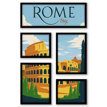 Americanflat Rome Italy 5 Piece Grid Wall Art Room Decor Set - Vintage Modern Home Decor Wall Prints