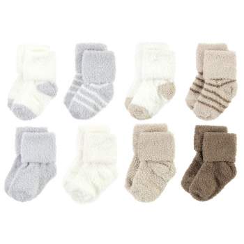 Hudson Baby Infant Boy Cozy Chenille Newborn and Terry Socks, Gray Taupe Stripe