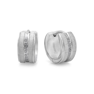 Steeltime Stainless Steel Huggie With Greek Key And Stainless Steel Accent - 1 of 4