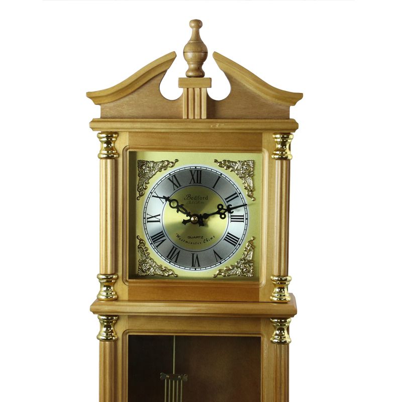 Bedford Clock Collection 34.5 Inch Chiming Pendulum Wall Clock in Antique Harvest Oak Finish, 4 of 6