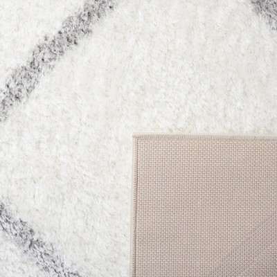 White and Gray Geometric Shag Runner Rug, 2' x 9'