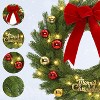 GAOMON 24 Inch Christmas Wreath for Front Door, Pre-Lit LED Lights Christmas Decor with Red Bow & Balls - 4 of 4