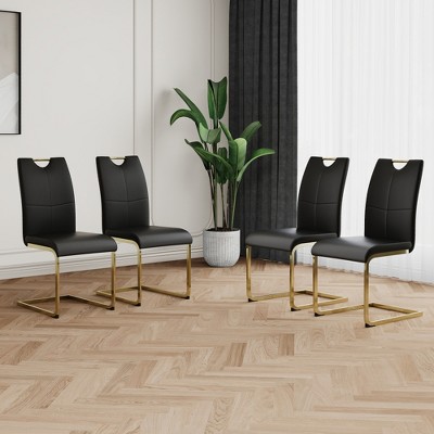 ALEXOUN Modern Dining Chairs Set of 4, PU Faux Leather High Back Upholstered Chairs, with Gold Metal Legs,for Kitchen,Living,Bedroom,Dining Room