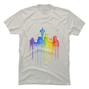 Design By Humans Seattle Skyline Watercolor Pride By OlechkaDesign T-Shirt  - Banana Cream - 2X Large