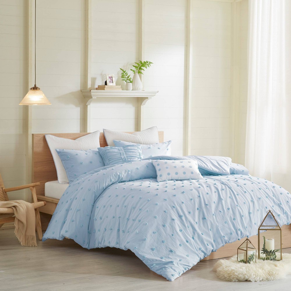 Photos - Bed Linen 7pc Full/Queen Kay Cotton Jacquard Comforter Set Blue - Urban Habitat