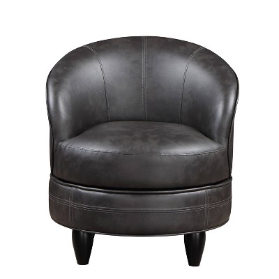 Sophia Compact Swivel Barrel Chair in Dark Gray Faux Leather