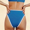 Women's Textured Contrast Trim Cheeky High-Waist Bikini Bottoms - Cupshe - 3 of 4