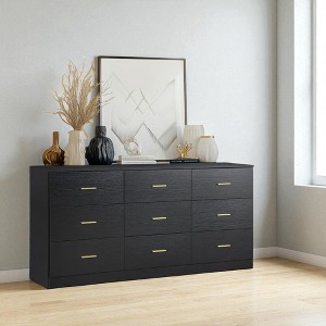 Mshliw Modern 9 Drawer Dresser for Bedroom with Golden Handles, Wide Chest of Drawers for Clothes Storage, Sturdy Engineered Wood Cabinet - 1 of 4