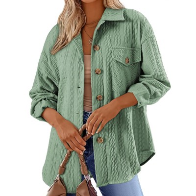 Oversized Shirt Jacket - Women's Long Sleeve Button Down Casual Coat